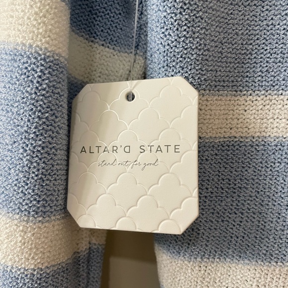Altar’d State Blue White Striped Knit Cardigan Open Tie Small NWT - Picture 6 of 9
